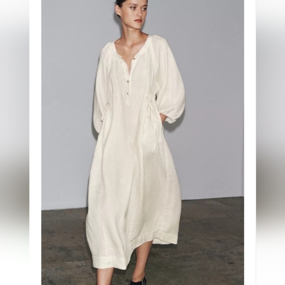 Zara Cream 100% Linen Tunic Dress - Picture 13 of 14